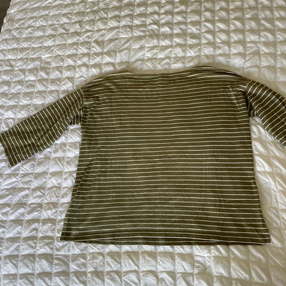 Eileen Fisher Olive Striped Long Sleeve Top - Picture 6 of 8